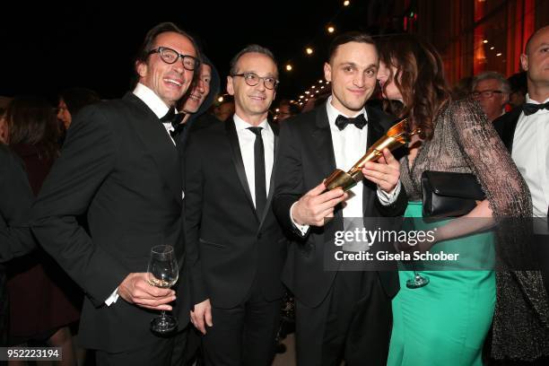 Oskar Roehler, Heiko Maas, Franz Rogowski, Natalia Woerner during the Lola - German Film Award party at Palais am Funkturm on April 27, 2018 in...