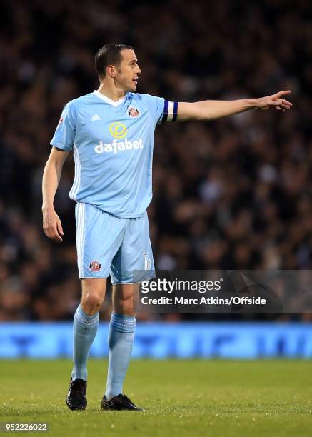 John O'Shea of Sunderland during the Sky Bet Championship match between Fulham and Sunderland at Craven Cottage on April 27, 2018 in London, England.
