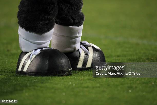 Comically oversized football boots worn by the club mascot during the Sky Bet Championship match between Fulham and Sunderland at Craven Cottage on...