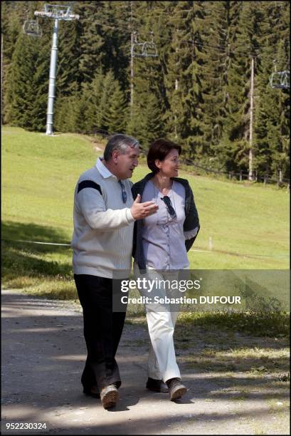 Prime minister Jean Pierre Raffarin in holidays with his wife Anne Marie in Combloux.