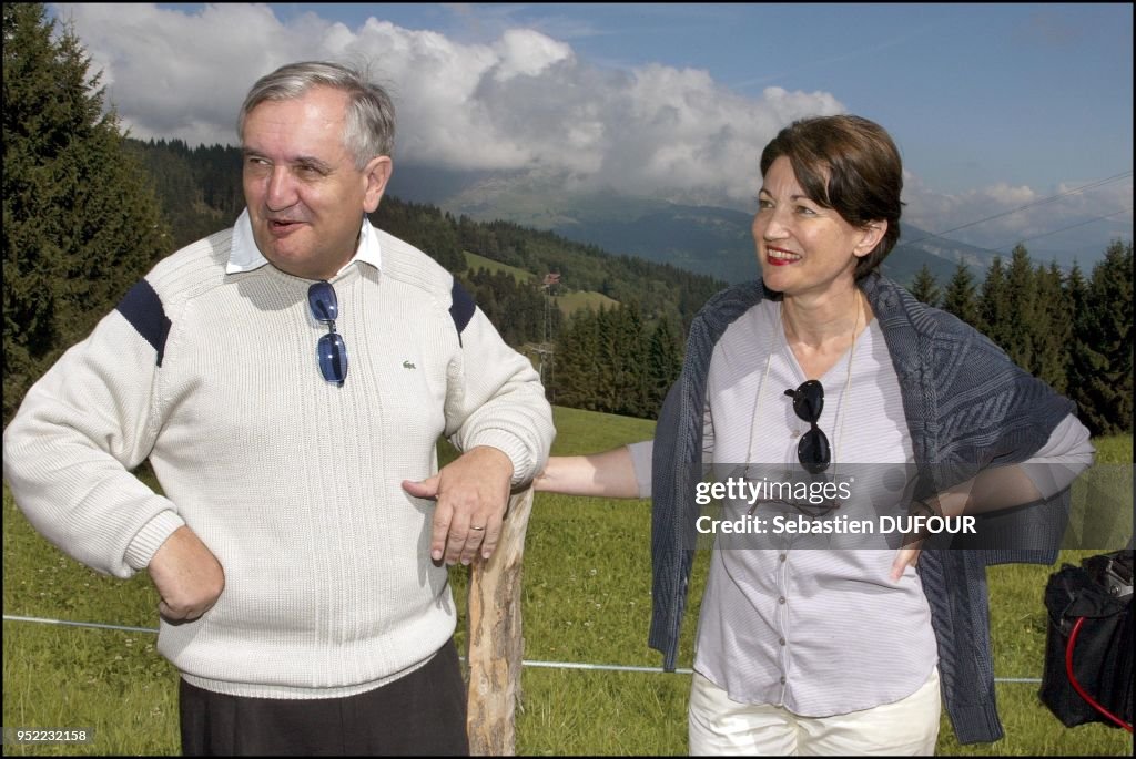 Prime minister Jean Pierre Raffarin in holidays with his wife Anne Marie in Combloux.