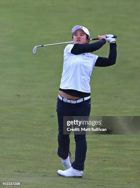 Sei Young Kim of South Korea hits her third shot on the ninth hole during the second round of the Mediheal Championship at Lake Merced Golf Club on...