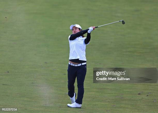 Sei Young Kim of South Korea hits her third shot on the ninth hole during the second round of the Mediheal Championship at Lake Merced Golf Club on...