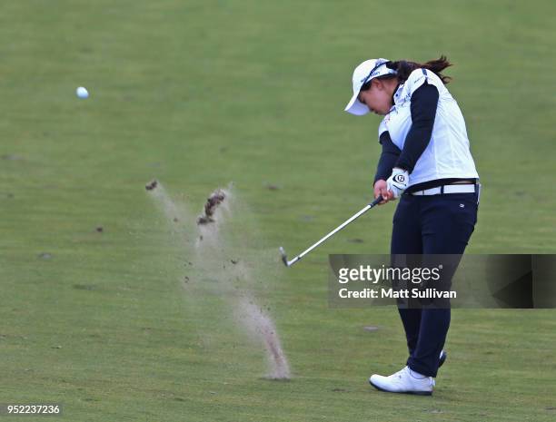 Sei Young Kim of South Korea hits her third shot on the ninth hole during the second round of the Mediheal Championship at Lake Merced Golf Club on...