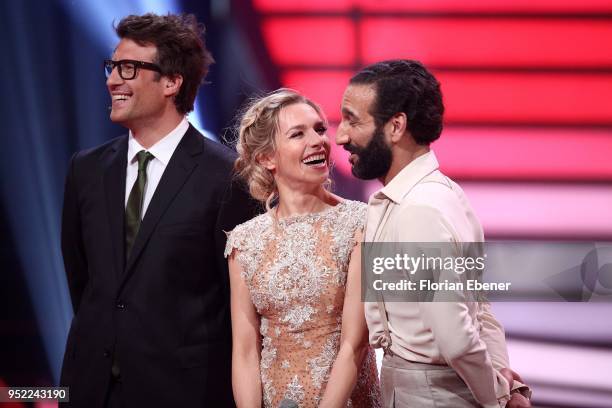 Daniel Hartwich, Julia Dietze and Massimo Sinató during the 6th show of the 11th season of the television competition 'Let's Dance' on April 27, 2018...