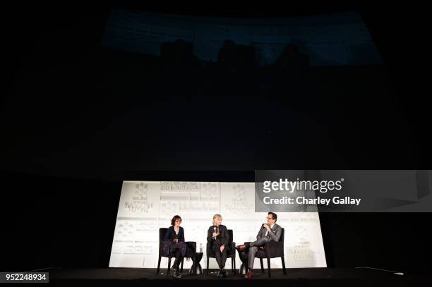 Actors Mary Jo Deshanel, Veronica Cartwright and TCM host Ben Mankiewicz speak onstage at the screening of 'The Right Stuff' during Day 2 of the 2018...