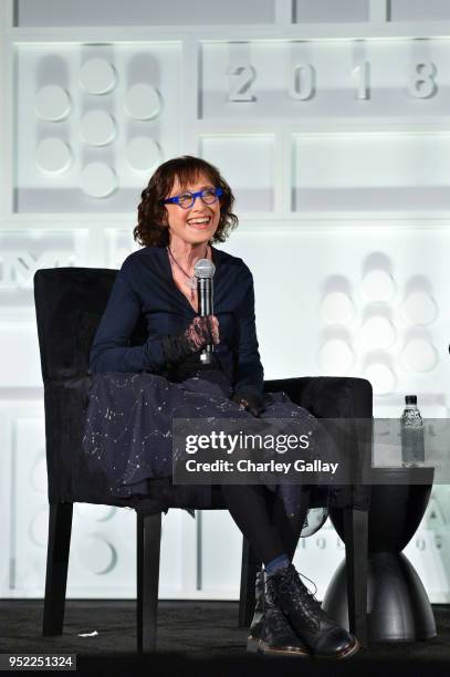 Actor Mary Jo Deschanel speaks onstage at the screening of 'The Right Stuff' during Day 2 of the 2018 TCM Classic Film Festival on April 27, 2018 in...