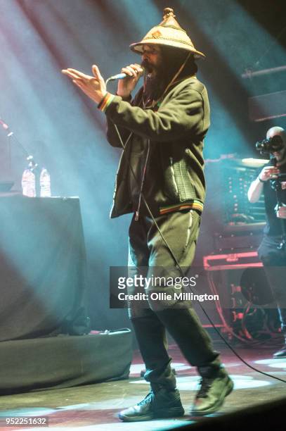 Asheber performs Sun Tzu live on stage with Akala at O2 Shepherd's Bush Empire on April 27, 2018 in London, England.