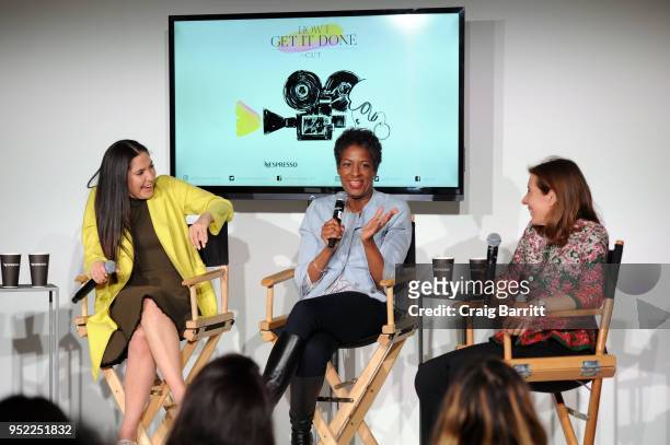 Olivia Milch, Dawn Porter and Susanna White attend The Cut's "How I Get It Done" event featuring Nespresso on April 27, 2018 in New York City.