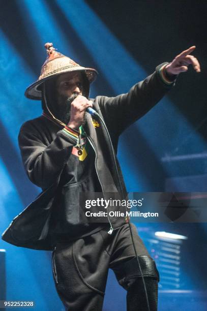 Asheber performs Sun Tzu live on stage with Akala at O2 Shepherd's Bush Empire on April 27, 2018 in London, England.