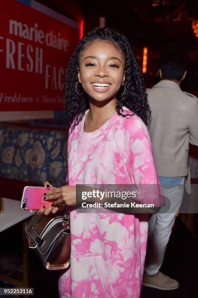 Skai Jackson attends Marie Claire Celebrates Fifth Annual 'Fresh Faces' in Hollywood with SheaMoisture, Simon G. And Sam Edelman at Poppy on April...
