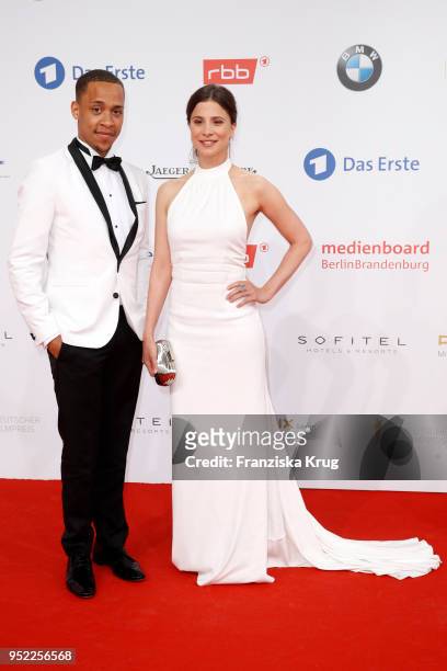 Jerry Hoffman and Aylin Tezel attend the Lola - German Film Award red carpet at Messe Berlin on April 27, 2018 in Berlin, Germany.