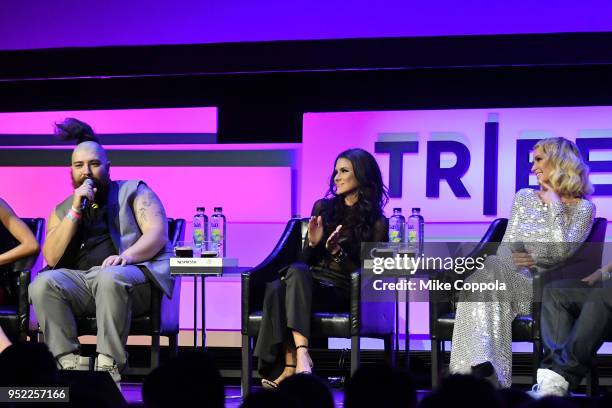 Josh Ostrovsky, Brittany Furlan and Paris Hilton speak onstage at the screening of "The American Meme" during the 2018 Tribeca Film Festival at...