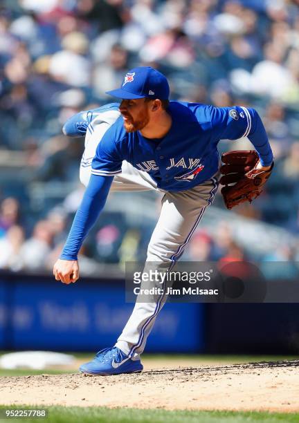 Danny Barnes of the Toronto Blue Jays in action against the New York Yankees at Yankee Stadium on April 22, 2018 in the Bronx borough of New York...