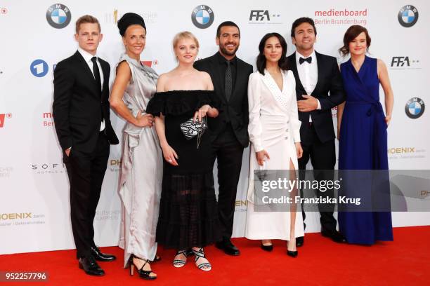 Max von der Groeben, Katja Riemann, Elyas M'Barek, Gizem Emre, Bora Dagtekin and Lena Schoemann attend the Lola - German Film Award red carpet at...
