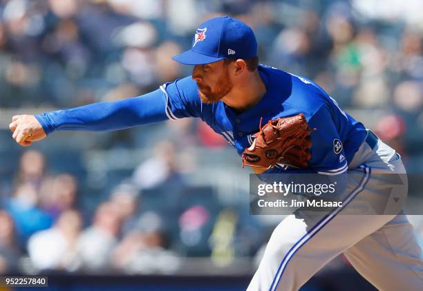 Danny Barnes of the Toronto Blue Jays in action against the New York Yankees at Yankee Stadium on April 22, 2018 in the Bronx borough of New York...