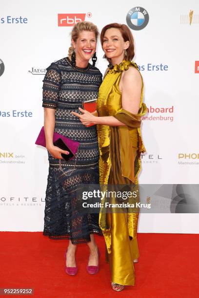 Aglaia Szyszkowitz and her sister Gwendolin Szyszkowitz attend the Lola - German Film Award red carpet at Messe Berlin on April 27, 2018 in Berlin,...