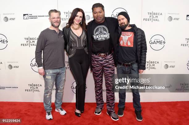 God of War creative director Cory Barlog, Danielle Bisutti , Christopher Judge and Jeremy Davies attend the Tribeca Games: God of War panel during...