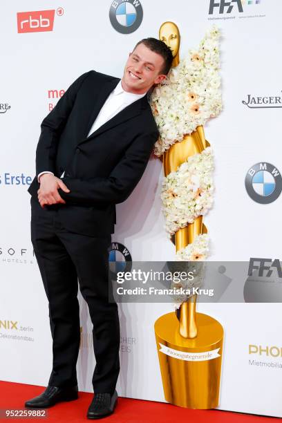 Jannis Niewoehner attends the Lola - German Film Award red carpet at Messe Berlin on April 27, 2018 in Berlin, Germany.