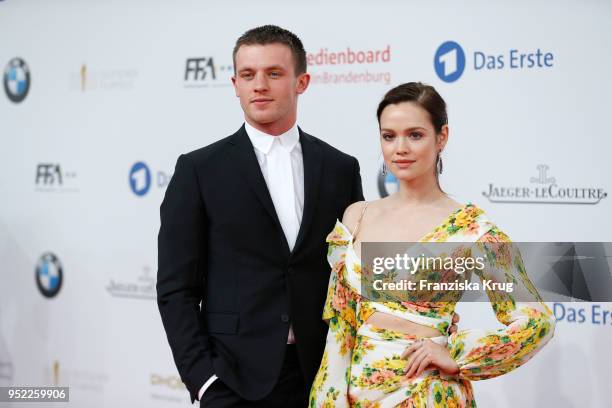 Jannis Niewoehner and Emilia Schuele attend the Lola - German Film Award red carpet at Messe Berlin on April 27, 2018 in Berlin, Germany.