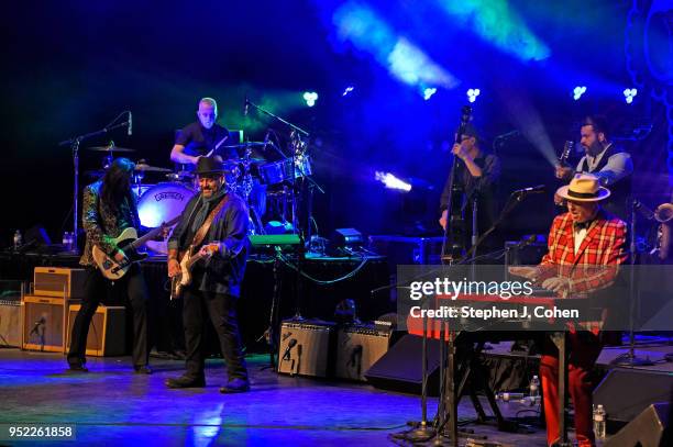 Eddie Perez, Paul Deakin, Raul Malo, and Jerry Dale McFadden of The Mavericks performs at Iroquois Amphitheater on April 27, 2018 in Louisville,...