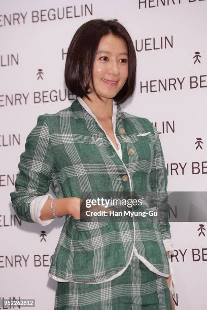 South Korean actress Kim Hee-Ae attends the photocall for 'Henry Beguelin' launch on April 26, 2018 in Seoul, South Korea.