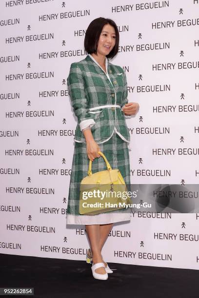 South Korean actress Kim Hee-Ae attends the photocall for 'Henry Beguelin' launch on April 26, 2018 in Seoul, South Korea.