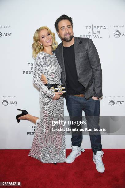 Paris Hilton and Bert Marcus attend the 2018 Tribeca Film Festival World Premiere of Bert Marcus' THE AMERICAN MEME on April 27, 2018 at Spring...