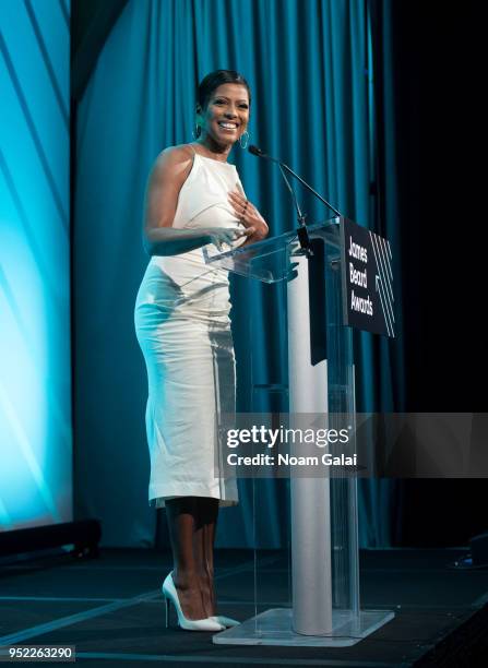 Tamron Hall speaks at the 2018 James Beard Media Awards at Pier Sixty at Chelsea Piers on April 27, 2018 in New York City.