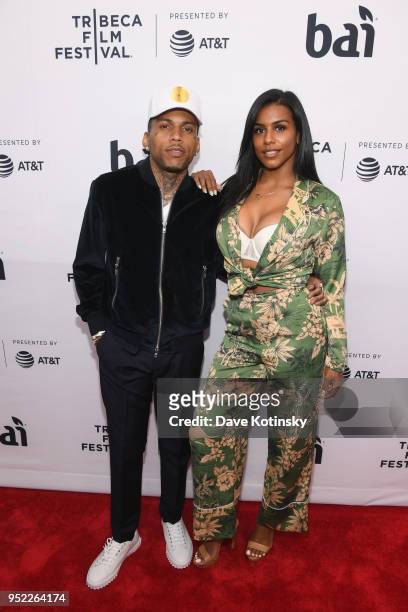 Recording Artist Kid Ink and Asiah Collins attend the World Premiere Of "UNBANNED: THE LEGEND OF AJ1" during Tribeca Film Festival at the Beacon...