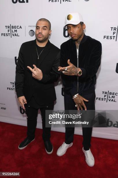 Manny Fresco and Recording Artist Kid Ink attend the World Premiere Of "UNBANNED: THE LEGEND OF AJ1" during Tribeca Film Festival at the Beacon...