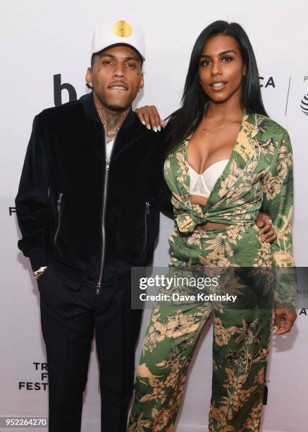 Recording Artist Kid Ink and Asiah Collins attend the World Premiere Of "UNBANNED: THE LEGEND OF AJ1" during Tribeca Film Festival at the Beacon...