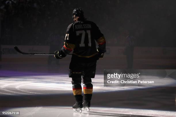 William Karlsson of the Vegas Golden Knights skates on the ice before Game One of the Western Conference Second Round against the San Jose Sharks...