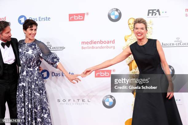 Nina Kunzendorf and Anke Engelke during the Lola - German Film Award red carpet at Messe Berlin on April 27, 2018 in Berlin, Germany.