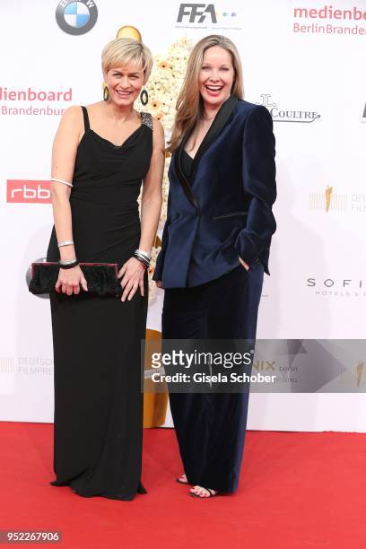 Gesine Cukrowski and Ann Kathrin Kramer during the Lola - German Film Award red carpet at Messe Berlin on April 27, 2018 in Berlin, Germany.