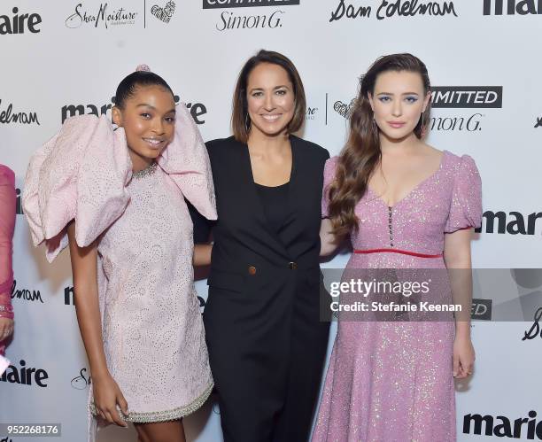 Yara Shahidi, Anne Fulenwider and Katherine Langford attend Marie Claire Celebrates Fifth Annual 'Fresh Faces' in Hollywood with SheaMoisture, Simon...