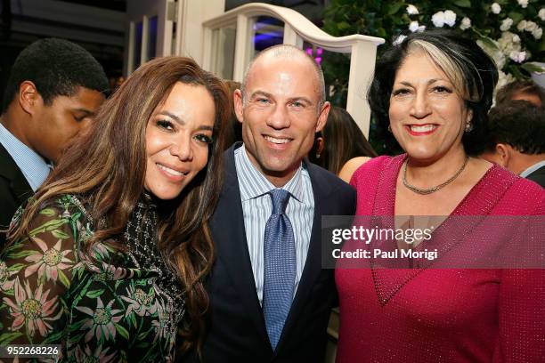 Sunny Hostin, Michael Avenatti and Tammy Haddad attend the United Talent Agency White House Correspondence Dinner Pre-Party at Fiola Mare on April...