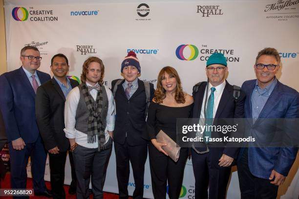 Pritesh Shan; Novocure patients, Robin Bronk and Tim Daily attend the Creative Coalition's "Right To Bear Arts" Gala Fundraiser on April 27, 2018 in...