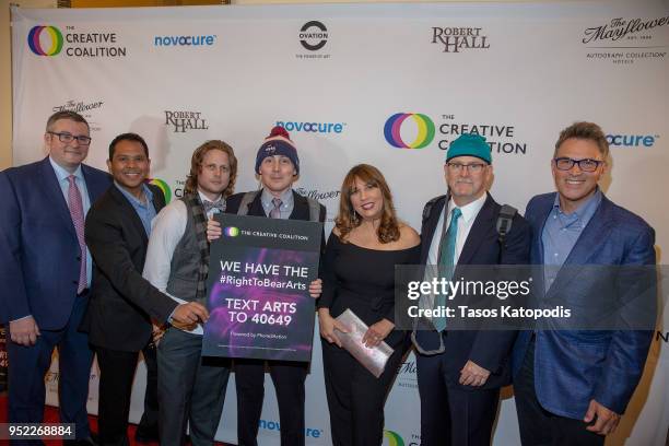 Pritesh Shan; Novocure patients, Robin Bronk and Tim Daily attend the Creative Coalition's "Right To Bear Arts" Gala Fundraiser on April 27, 2018 in...