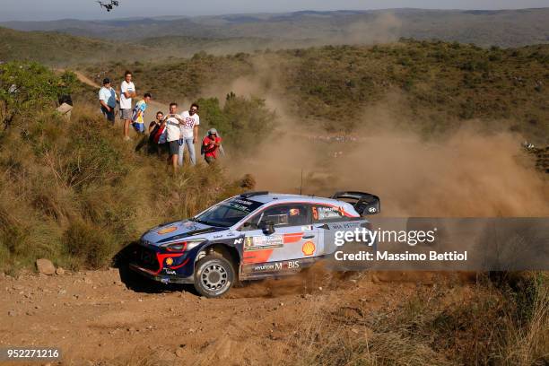 Thierry Neuville of Belgium and Nicolas Gilsoul of Belgium compete in their Hyundai Shell Mobis WRT Hyundai i20 Coupe WRC during Day Two of the WRC...