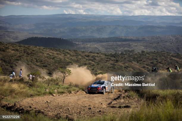 Thierry Neuville of Belgium and Nicolas Gilsoul of Belgium compete in their Hyundai Shell Mobis WRT Hyundai i20 Coupe WRC during Day Two of the WRC...