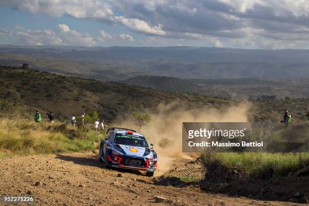 Daniel Sordo of Spain and Carlos Del Barrio of Spain compete in their Hyundai Shell Mobis WRT Hyundai i20 Coupe WRC during Day Two of the WRC...