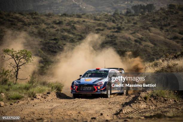 Daniel Sordo of Spain and Carlos Del Barrio of Spain compete in their Hyundai Shell Mobis WRT Hyundai i20 Coupe WRC during Day Two of the WRC...