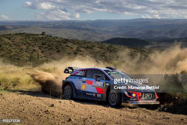 Thierry Neuville of Belgium and Nicolas Gilsoul of Belgium compete in their Hyundai Shell Mobis WRT Hyundai i20 Coupe WRC during Day Two of the WRC...