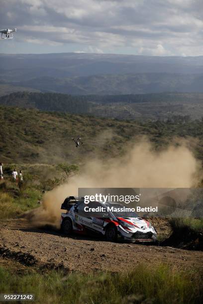Ott Tanak of Estonia and Martin Jarveoja of Estonia compete in their Toyota Gazoo Racing WRT Toyota Yaris WRC during Day Two of the WRC Argentina on...