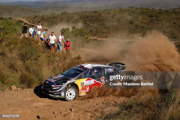 Sebastien Ogier of France and Julien Ingrassia of France compete in their M-Sport Ford WRT Ford Fiesta WRC during Day Two of the WRC Argentina on...