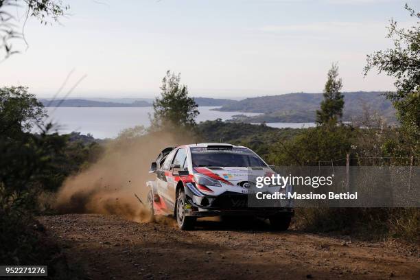 Ott Tanak of Estonia and Martin Jarveoja of Estonia compete in their Toyota Gazoo Racing WRT Toyota Yaris WRC during Day Two of the WRC Argentina on...