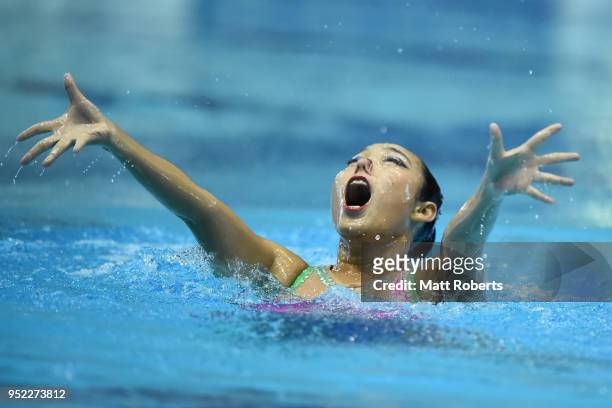 Manh Nhi Phan of Vietnam competes during the Solo Free Routine on day two of the FINA Artistic Swimming Japan Open at the Tokyo Tatsumi International...
