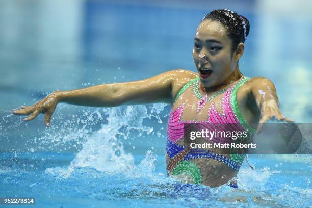 Manh Nhi Phan of Vietnam competes during the Solo Free Routine on day two of the FINA Artistic Swimming Japan Open at the Tokyo Tatsumi International...