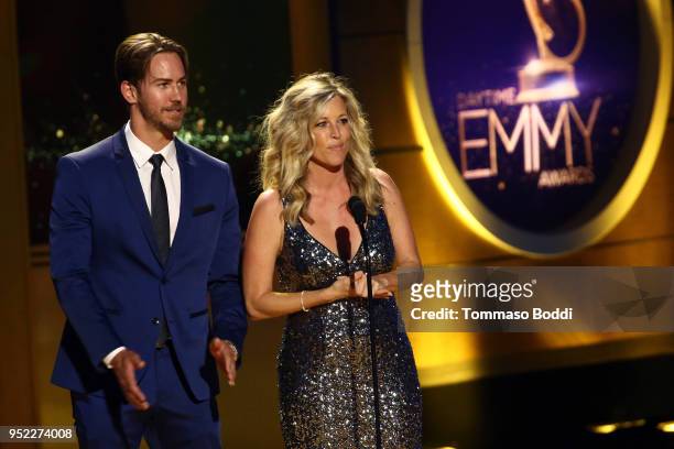 Wes Ramsey and Laura Wright on stage during the 45th Annual Daytime Creative Arts Emmy Awards at Pasadena Civic Auditorium on April 27, 2018 in...